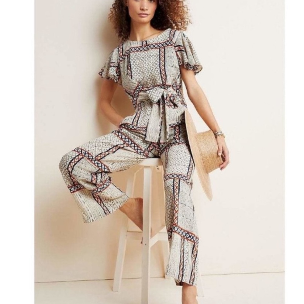 Eva Franco Letizia Waist Tie Aztec Geometric Jumpsuit - Picture 3 of 16